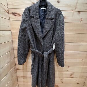 Dex Gray Herringbone Long Belted Coat